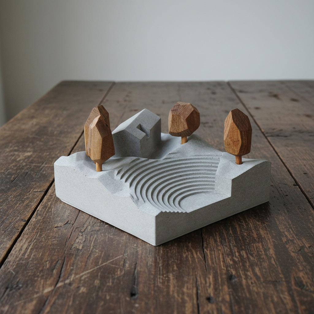 Useless Scape #11 – handmade concrete and wood miniature landscape (Luliguzi)