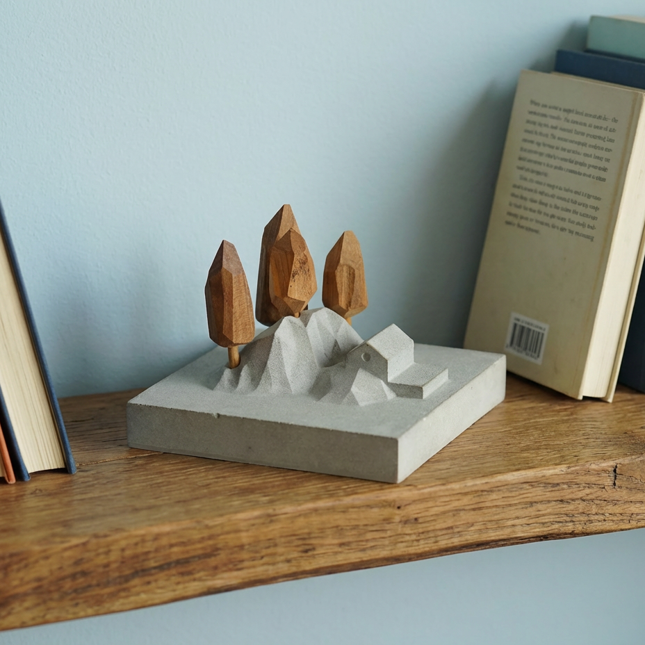 Useless Scape #3 – handmade concrete and wood miniature landscape (Luliguzi)